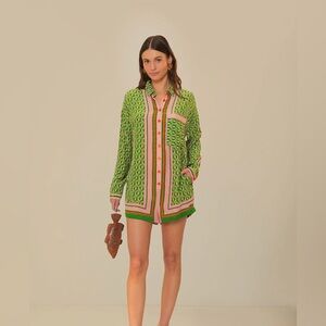 Farm Rio Cashew Romper Green and Pink Patterned